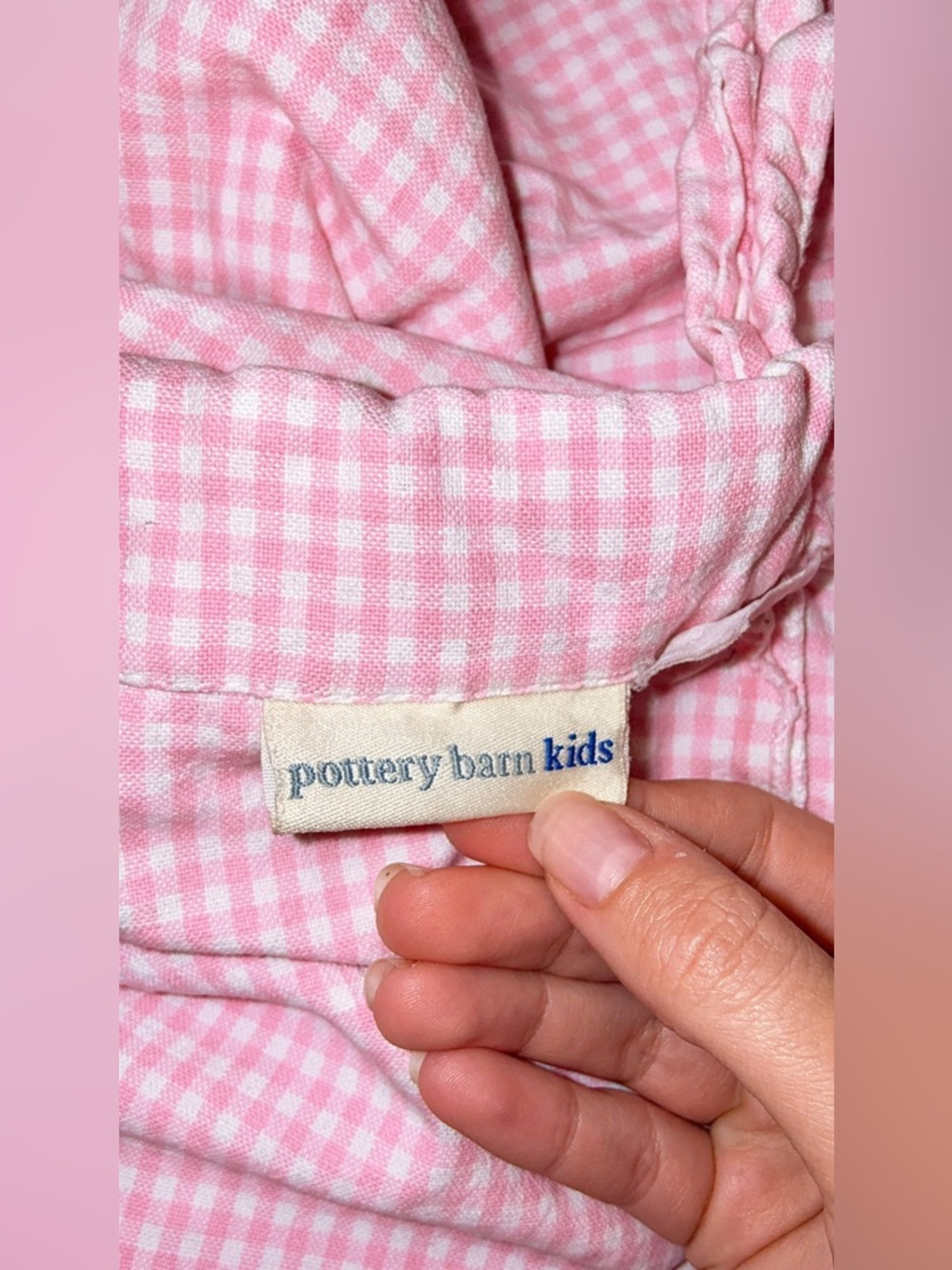 GUC Pottery Barn Kids- Pink White Girls Gingham Hamper Liner - Picture 4 of 7